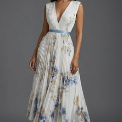 Women's Pleated Floral V-Neck Midi Dress - Mother of the Bride