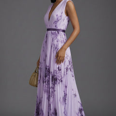 Women's Pleated Floral V-Neck Midi Dress - Mother of the Bride