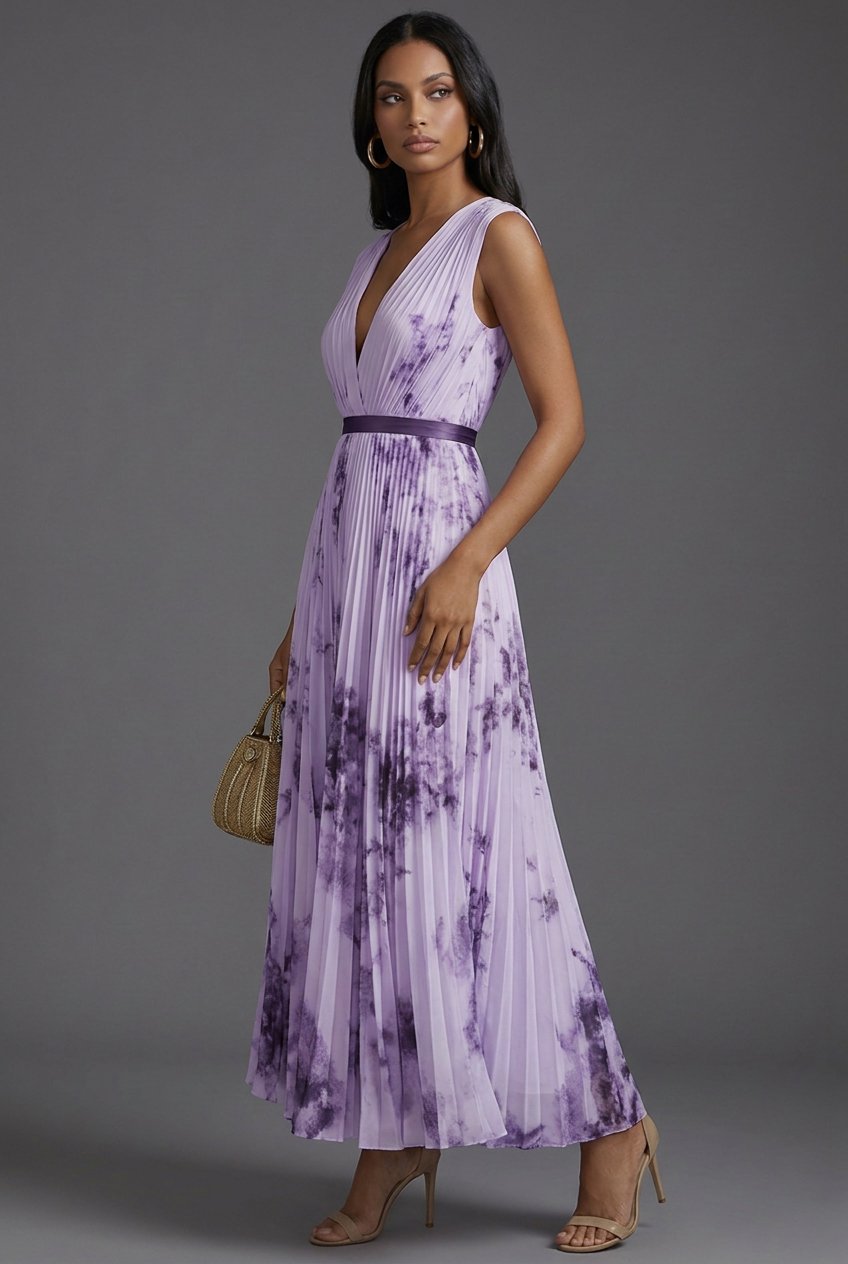Women's Pleated Floral V-Neck Midi Dress - Mother of the Bride