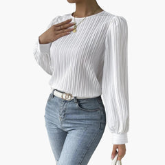 Women's Pleated Long-Sleeve Blouse | Round Neck | Spring