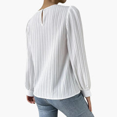 Women's Pleated Long-Sleeve Blouse | Round Neck | Spring