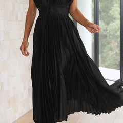 Women's Pleated Maxi Dress - Classic Elegance | Spring - Black