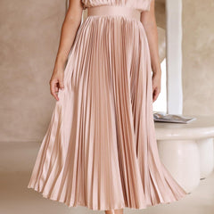 Women's Pleated Maxi Dress - Classic Elegance | Spring - Champagne