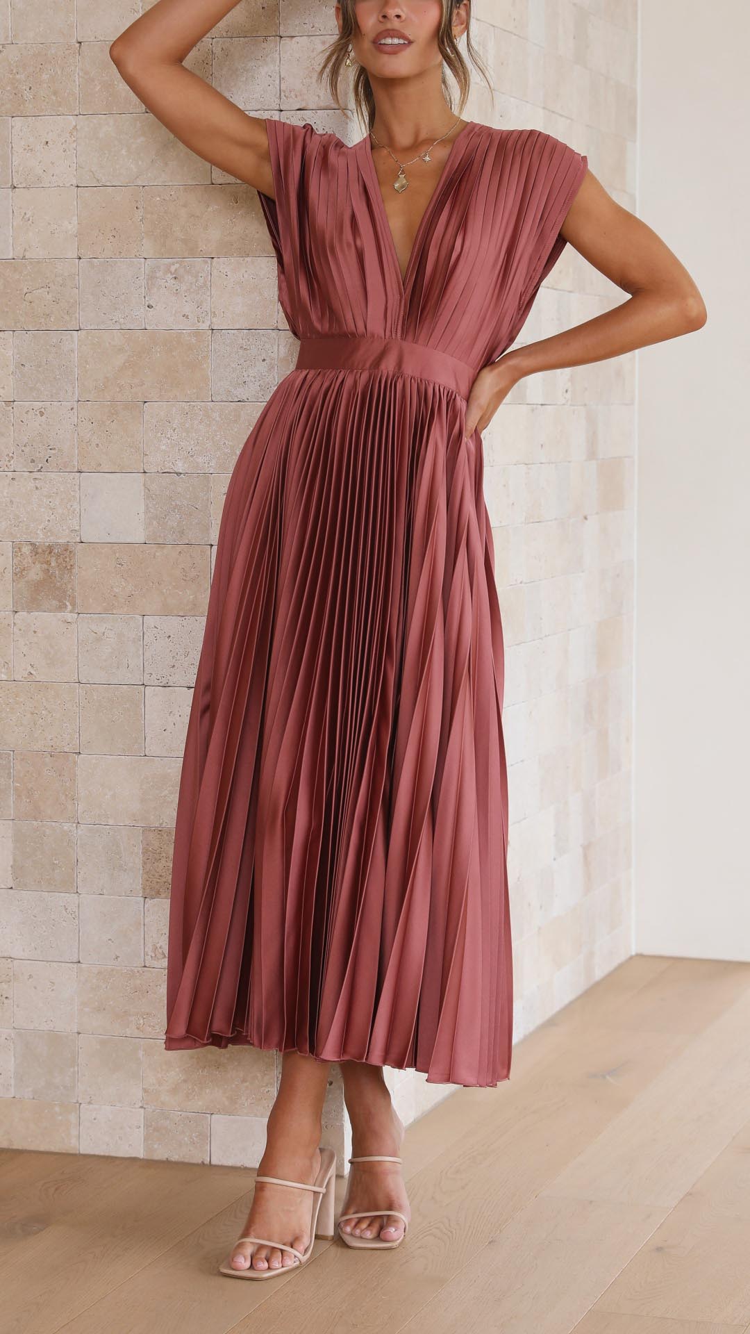 Women's Pleated Maxi Dress - Classic Elegance | Spring