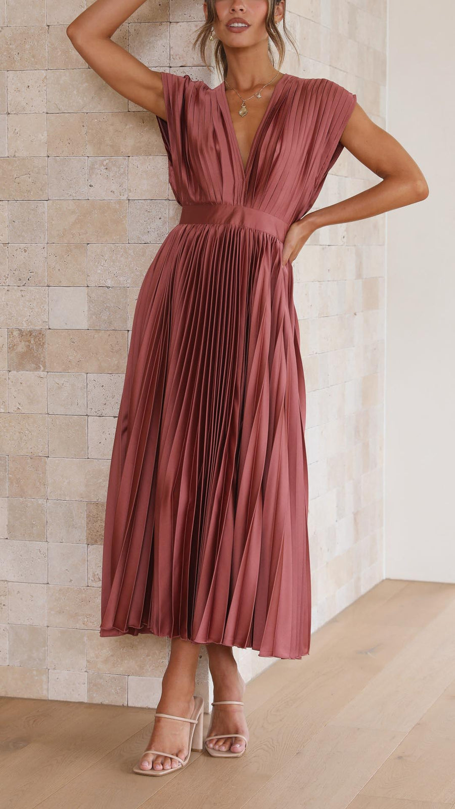 Women's Pleated Maxi Dress - Classic Elegance | Spring