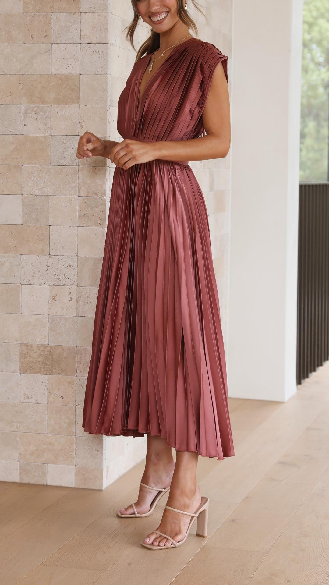 Women's Pleated Maxi Dress - Classic Elegance | Spring