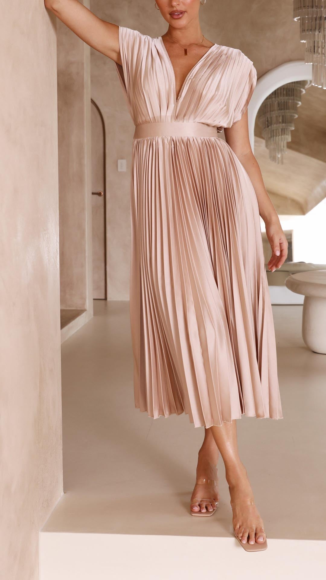 Women's Pleated Maxi Dress - Classic Elegance | Spring