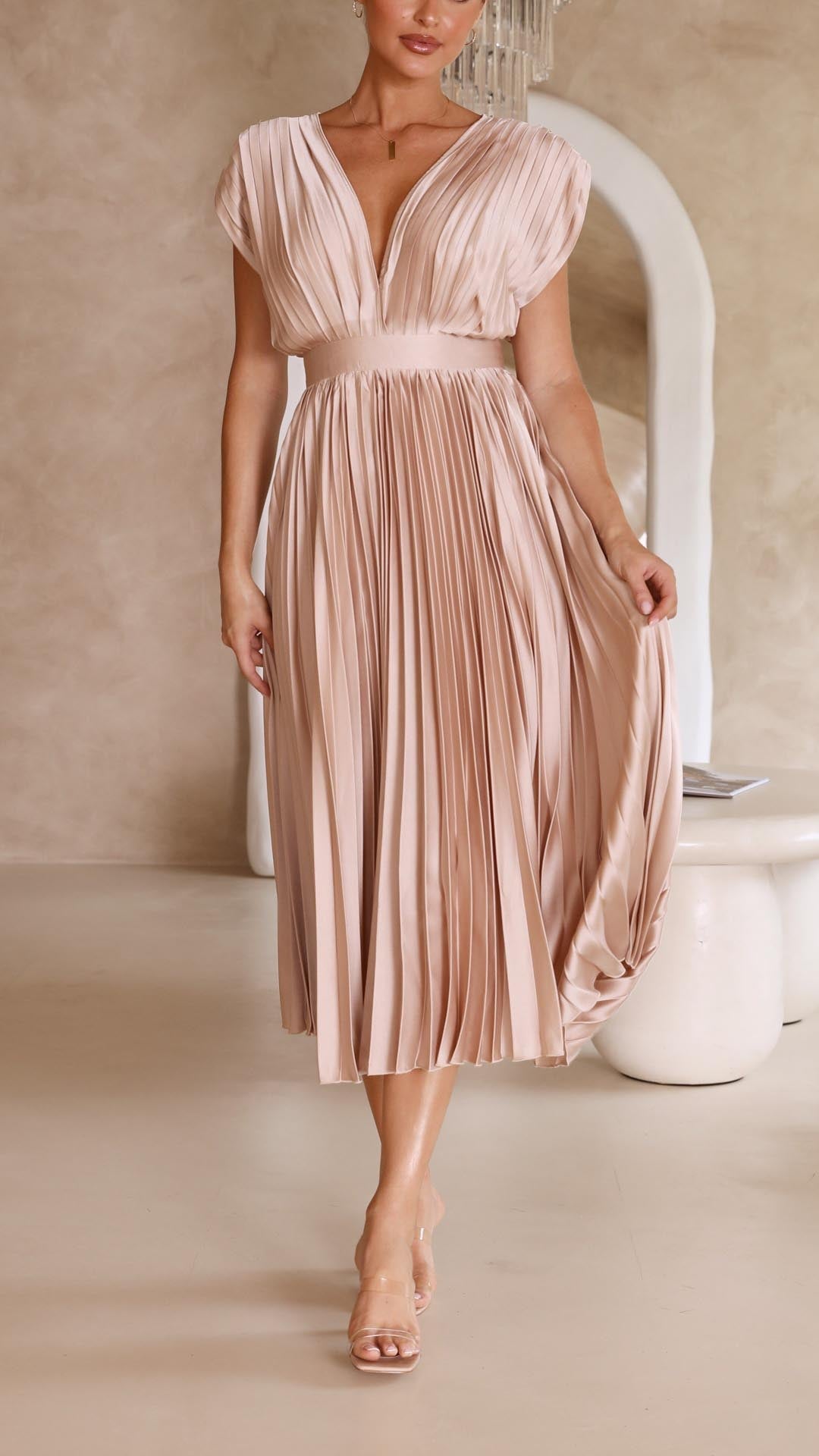 Women's Pleated Maxi Dress - Classic Elegance | Spring
