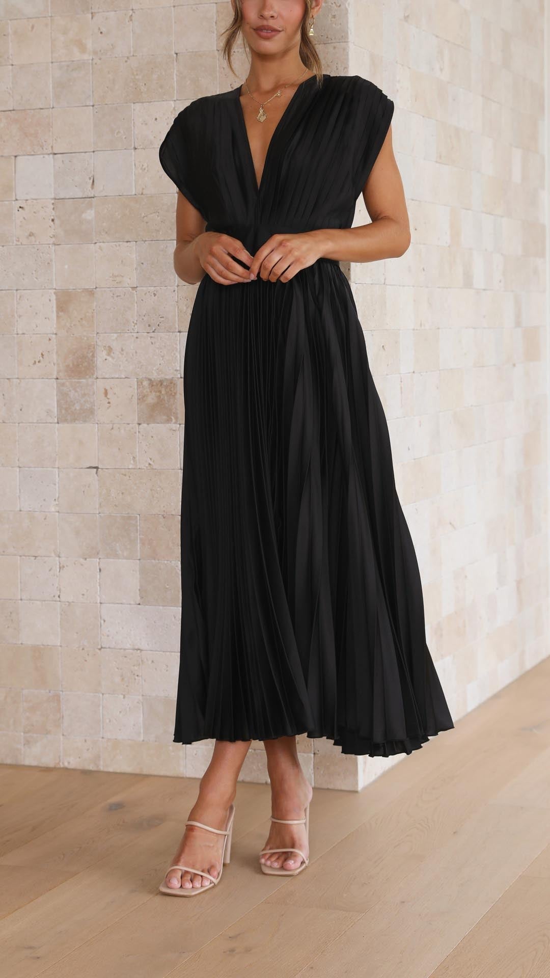 Women's Pleated Maxi Dress - Classic Elegance | Spring