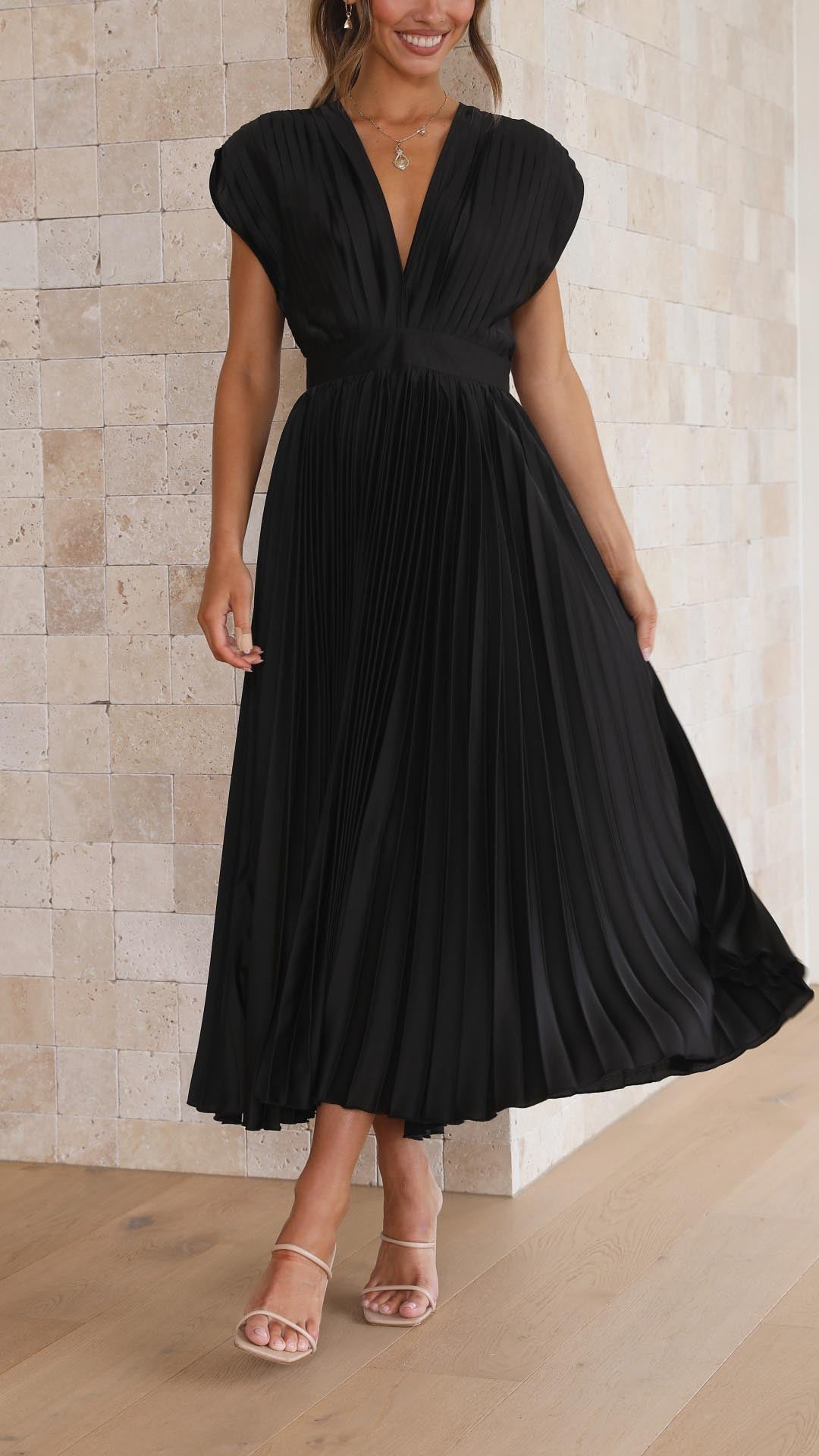 Women's Pleated Maxi Dress - Classic Elegance | Spring
