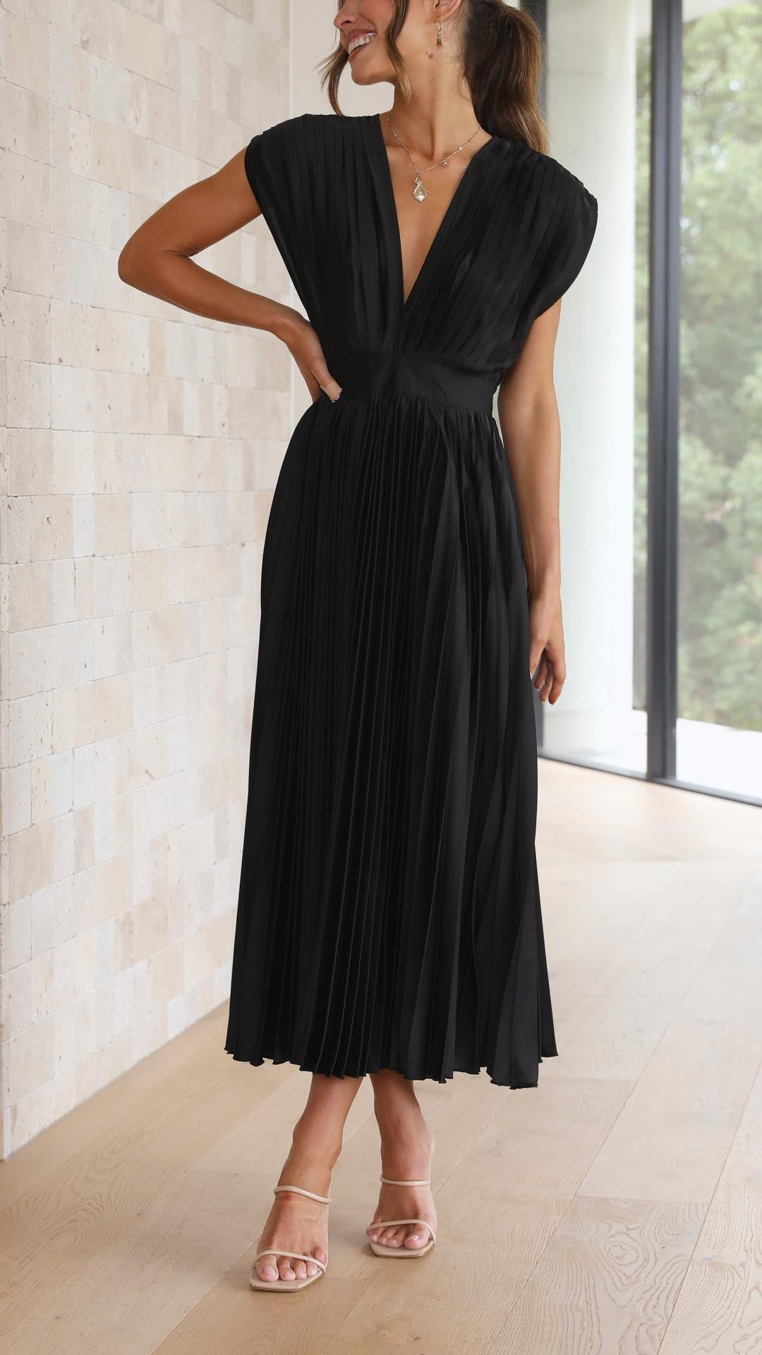 Women's Pleated Maxi Dress - Classic Elegance | Spring
