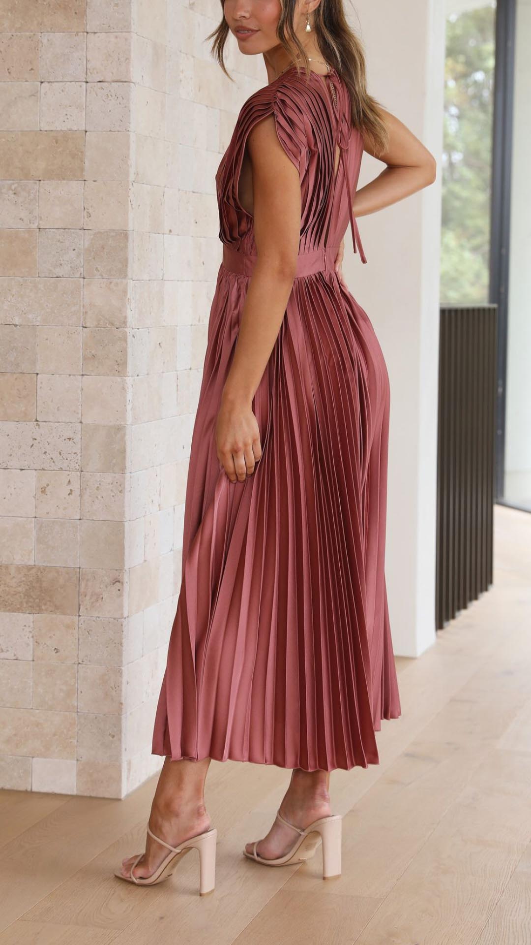 Women's Pleated Maxi Dress - Classic Elegance | Spring