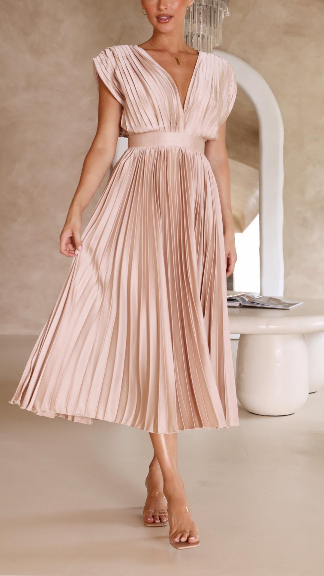 Women's Pleated Maxi Dress - Classic Elegance | Spring
