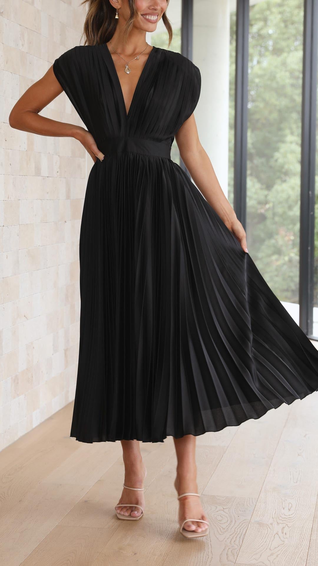 Women's Pleated Maxi Dress - Classic Elegance | Spring