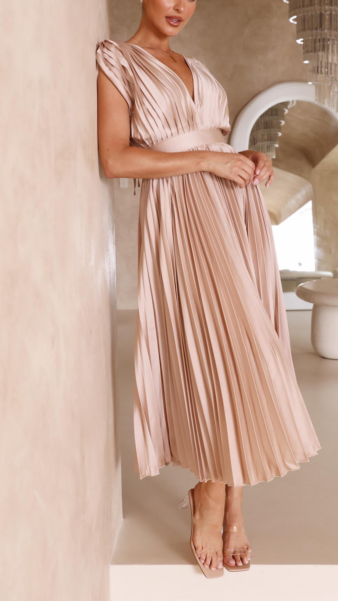 Women's Pleated Maxi Dress - Classic Elegance | Spring