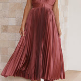 Women's Pleated Maxi Dress - Classic Elegance | Spring - Dusty Rose