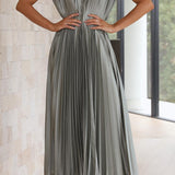 Women's Pleated Maxi Dress - Classic Elegance | Spring - Grey
