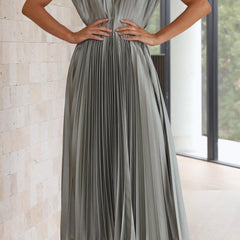 Women's Pleated Maxi Dress - Classic Elegance | Spring - Grey