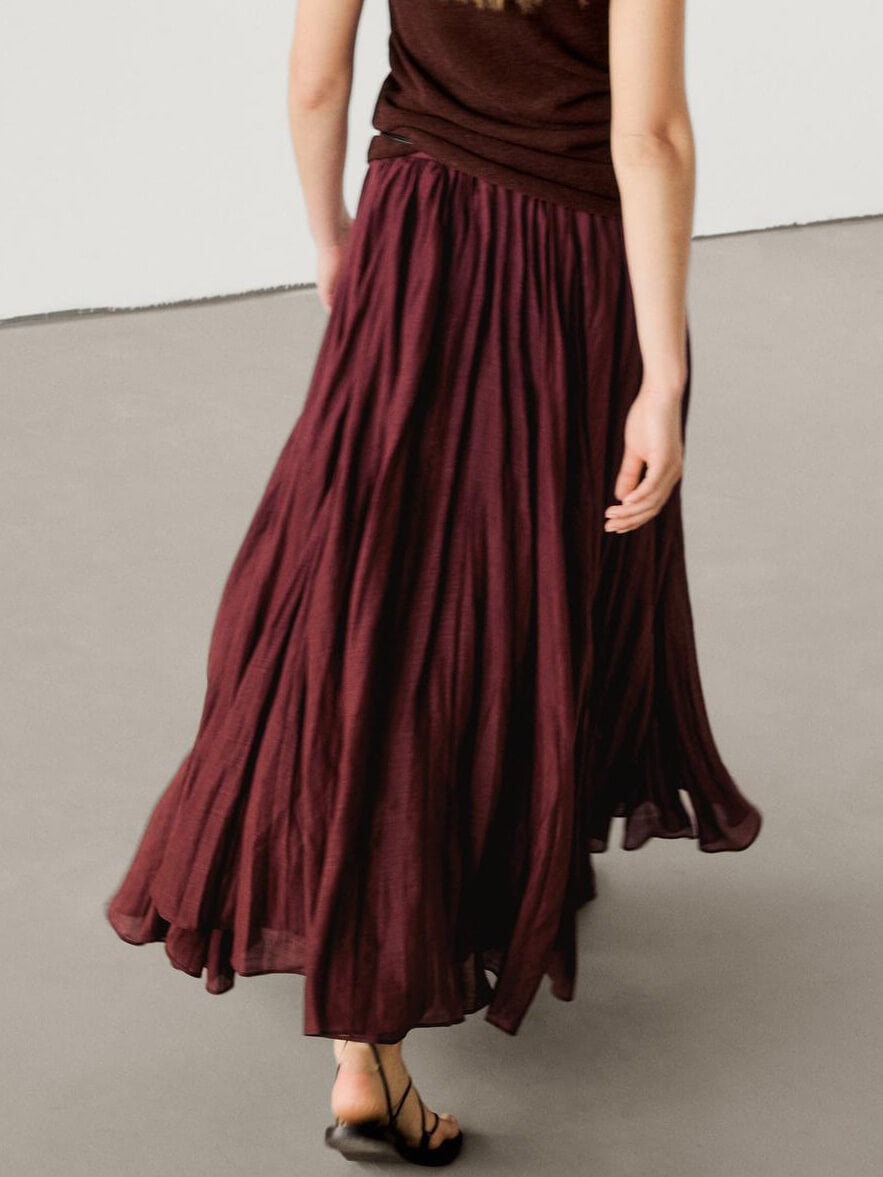 Women's Pleated Midi Skirt Set - Burgundy Knit Two-Piece | Autumn