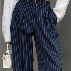Women's Pleated Pants | Navy Pinstripe | Summer