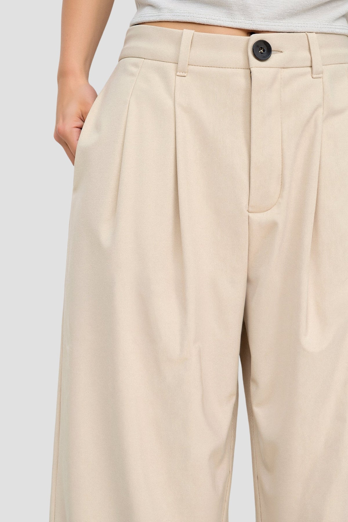 Women's Pleated Trousers | High Waist | Beige | Autumn