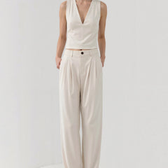 Women's Pleated Trousers | High Waist | Beige | Autumn