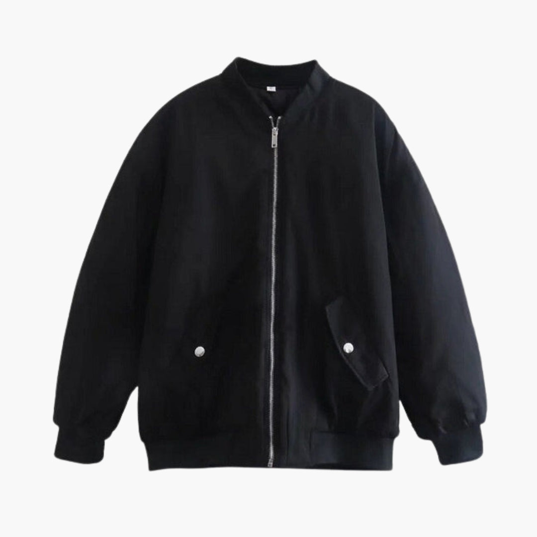 Women's Plus Size Bomber | Ribbed Cuff | Spring - Black