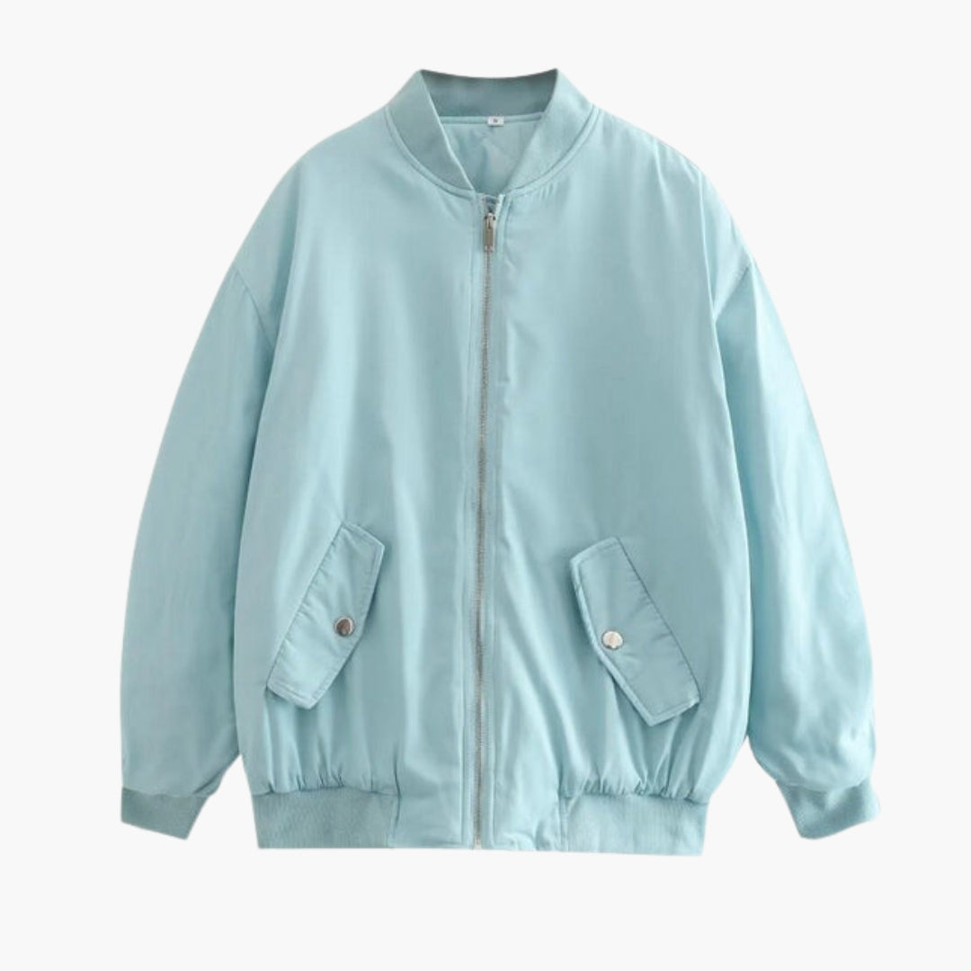 Women's Plus Size Bomber | Ribbed Cuff | Spring - Blue