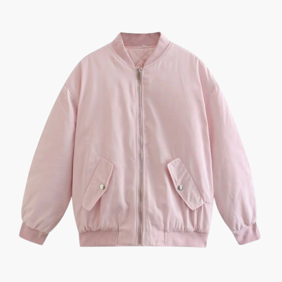 Women's Plus Size Bomber | Ribbed Cuff | Spring - Pink