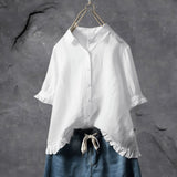 Women's Plus Size Button Front Blouse with Ruffle Hem | Spring - White