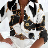 Women's Plus Size Button-Up Shirt Geometric Print Casual | Spring - Black