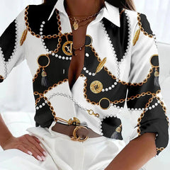 Women's Plus Size Button-Up Shirt Geometric Print Casual | Spring - Black