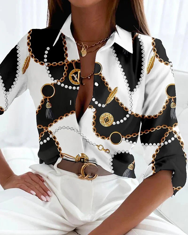 Women's Plus Size Button-Up Shirt Geometric Print Casual | Spring - Black