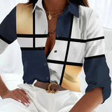 Women's Plus Size Button-Up Shirt Geometric Print Casual | Spring - Gold