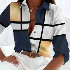 Women's Plus Size Button-Up Shirt Geometric Print Casual | Spring - Gold