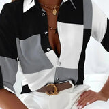 Women's Plus Size Button-Up Shirt Geometric Print Casual | Spring - Gray