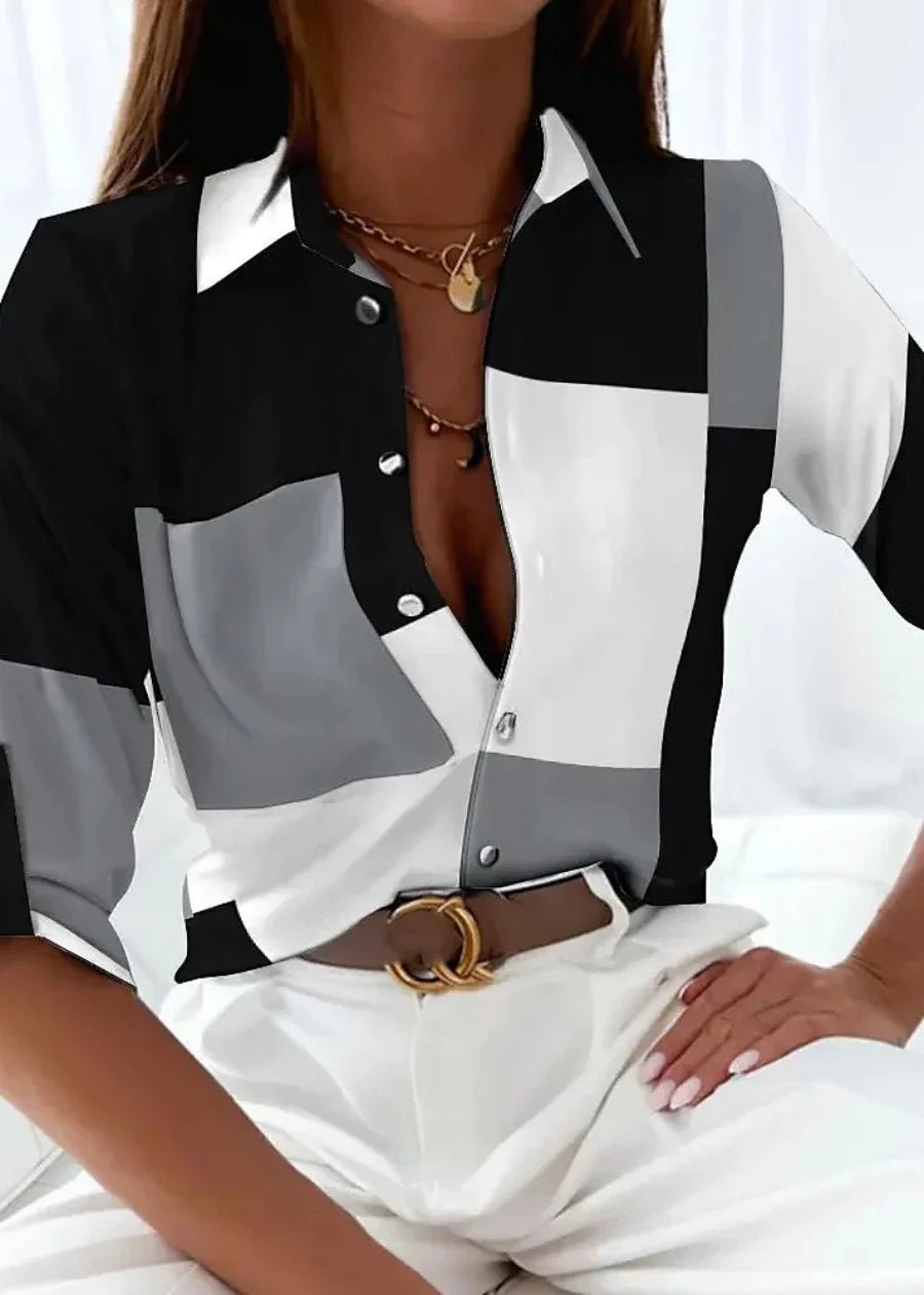 Women's Plus Size Button-Up Shirt Geometric Print Casual | Spring - Gray