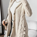 Women's Plush Hooded Button-Front Cardigan - Cozy Fleece | Autumn - Beige