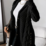 Women's Plush Hooded Button-Front Cardigan - Cozy Fleece | Autumn - Black