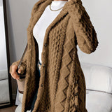 Women's Plush Hooded Button-Front Cardigan - Cozy Fleece | Autumn - Brown