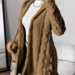 Women's Plush Hooded Button-Front Cardigan - Cozy Fleece | Autumn - Brown