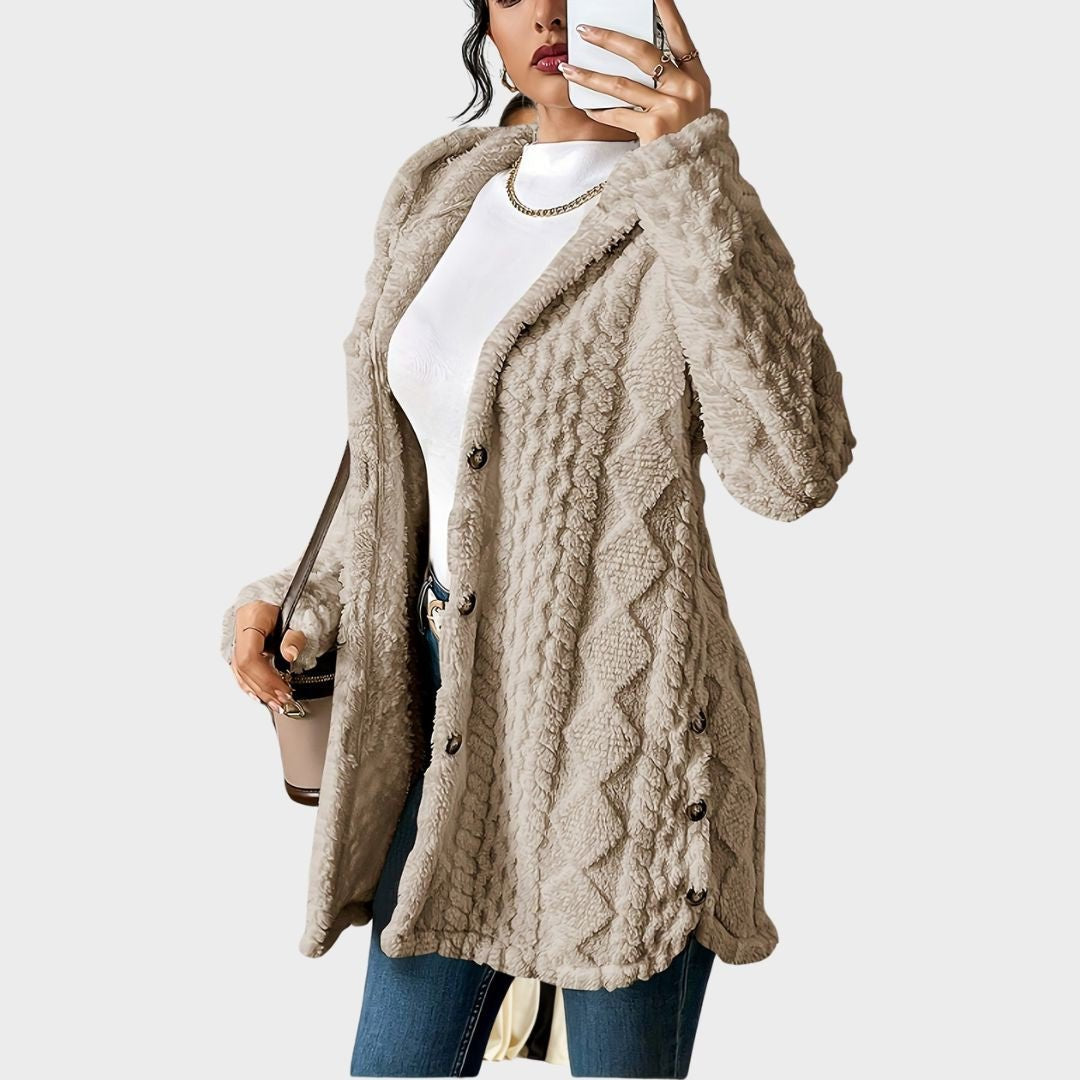 Women's Plush Hooded Button-Front Cardigan - Cozy Fleece | Autumn