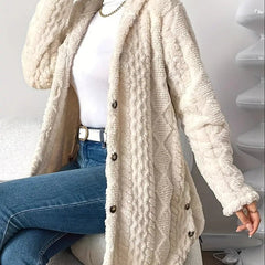 Women's Plush Hooded Button-Front Cardigan - Cozy Fleece | Autumn