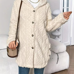 Women's Plush Hooded Button-Front Cardigan - Cozy Fleece | Autumn
