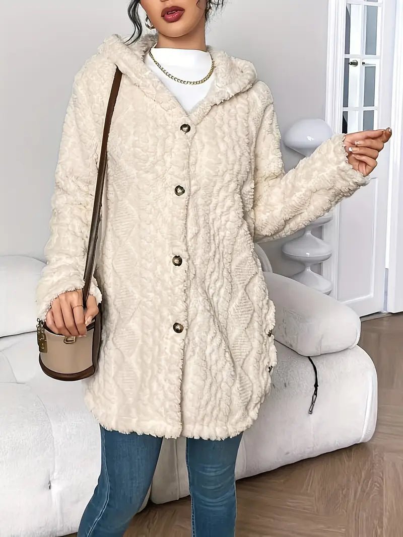Women's Plush Hooded Button-Front Cardigan - Cozy Fleece | Autumn