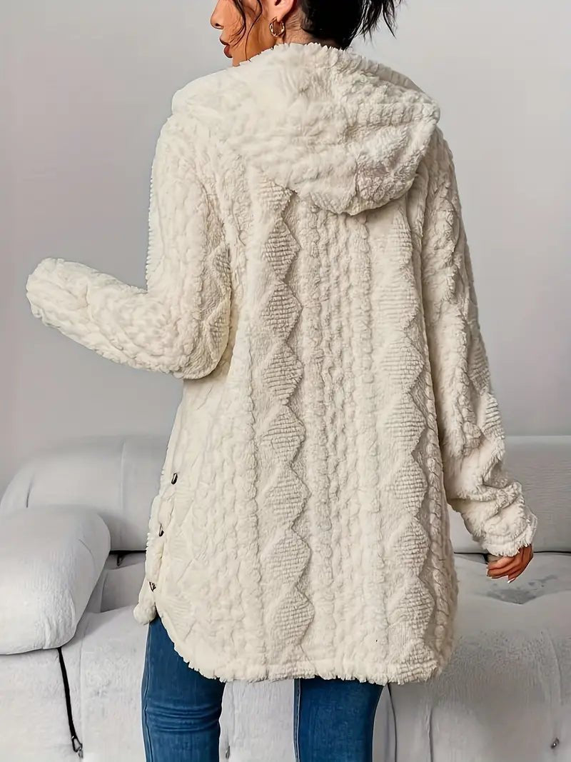 Women's Plush Hooded Button-Front Cardigan - Cozy Fleece | Autumn