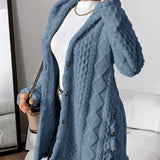Women's Plush Hooded Button-Front Cardigan - Cozy Fleece | Autumn - Denim