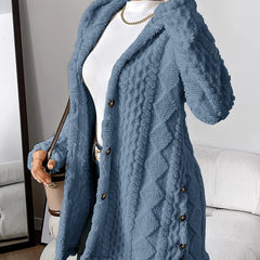 Women's Plush Hooded Button-Front Cardigan - Cozy Fleece | Autumn - Denim