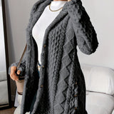 Women's Plush Hooded Button-Front Cardigan - Cozy Fleece | Autumn - Grey