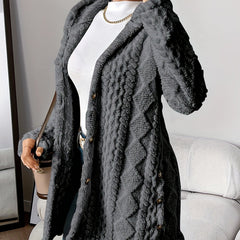 Women's Plush Hooded Button-Front Cardigan - Cozy Fleece | Autumn - Grey